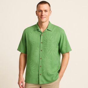 Tommy Bahama XLT Silk Palm Jacquard Shirt Green